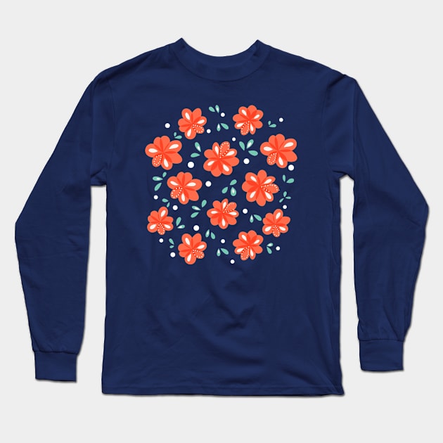 Cheerful Red Flowers Long Sleeve T-Shirt by Boriana Giormova